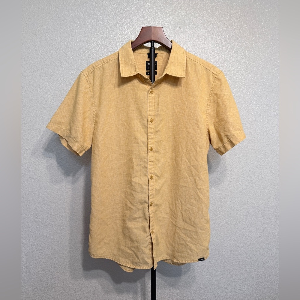 Prana Textured Outdoor Hiking Button Up Collared Yellow Shirt - Men’s Medium